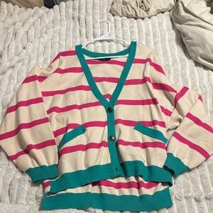 Chic Striped Pink and Teal Cardigan